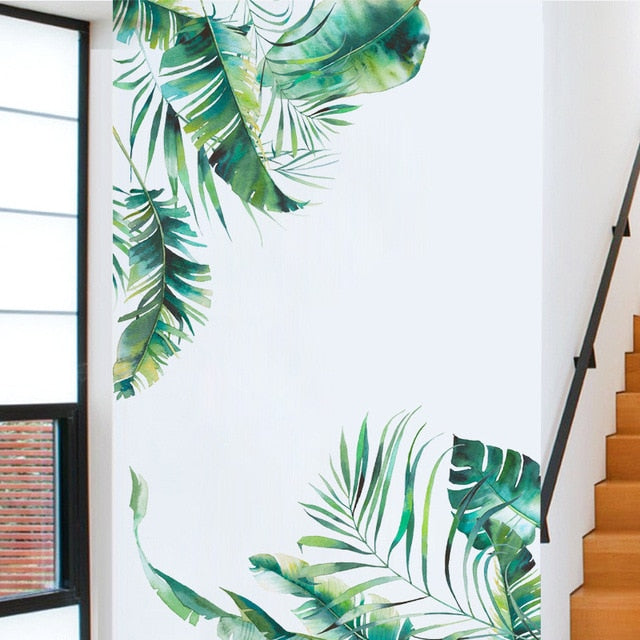 Removable Tropical Leaves Flowers Bird Wall Stickers