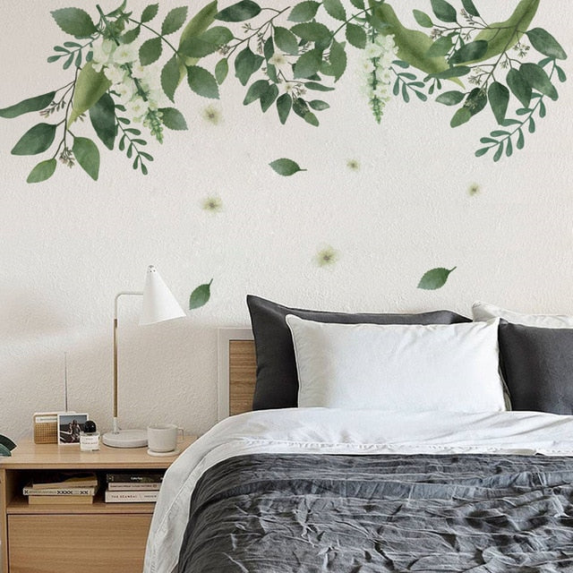 Removable Tropical Leaves Flowers Bird Wall Stickers