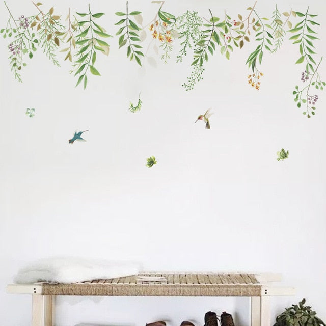 Removable Tropical Leaves Flowers Bird Wall Stickers