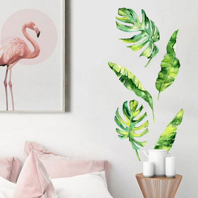 Removable Tropical Leaves Flowers Bird Wall Stickers