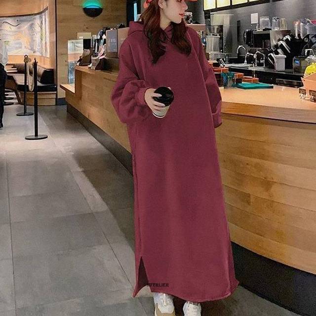 Loose Long Sleeve Hooded Long Dress