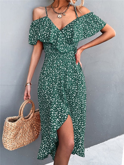 Straps Off Shoulder Dress Floral Print Spring dress