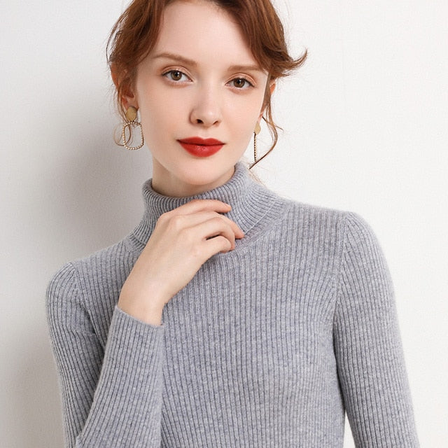 High Neck Elastic Jumpers Knit Pullovers Sweaters - Azahshopping