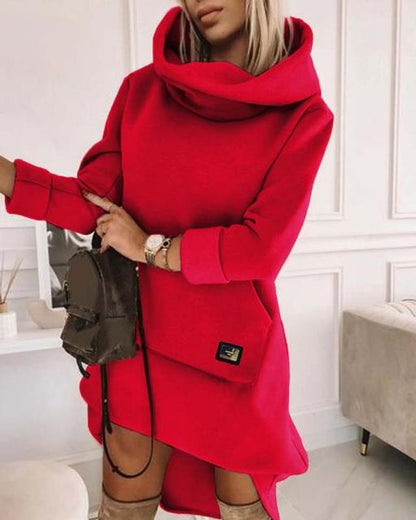 High Neck Long Sleeve Sweatshirt Casual Dress