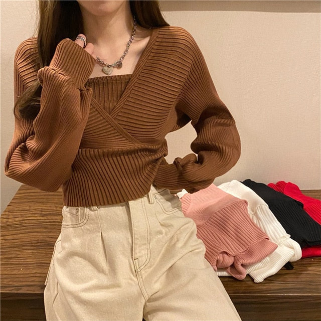 One Size Loose Knitted Pullover Sweater Top