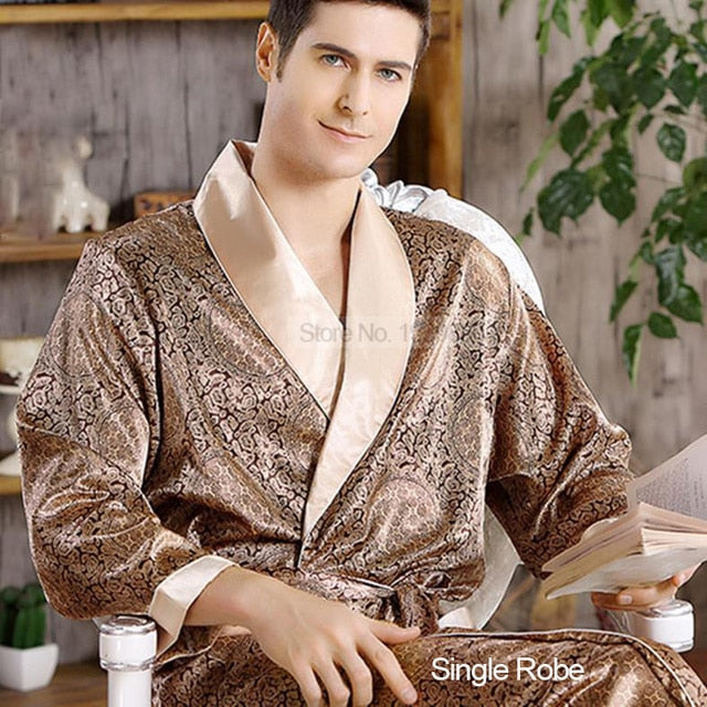 Nightgown Satin Kimono Bathrobe Sleepwear for Men