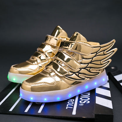 UncleJerry Children Glowing Shoes with wings for Boys and Girls LED Sneakers with fur inside