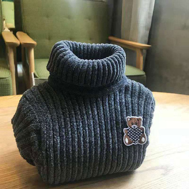 Knitted Turtleneck Pure Winter Sweater With Bear