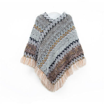 Imitation Cashmere Women Scarf Winter Plaid Tassel High Quality Pullover Poncho