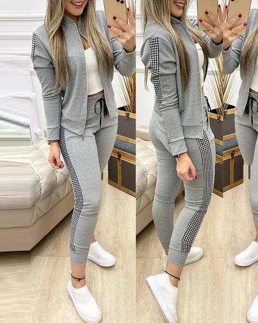 Tracksuit Suits 2 Piece Set Zipper Jacket+long Pants Sports Suit