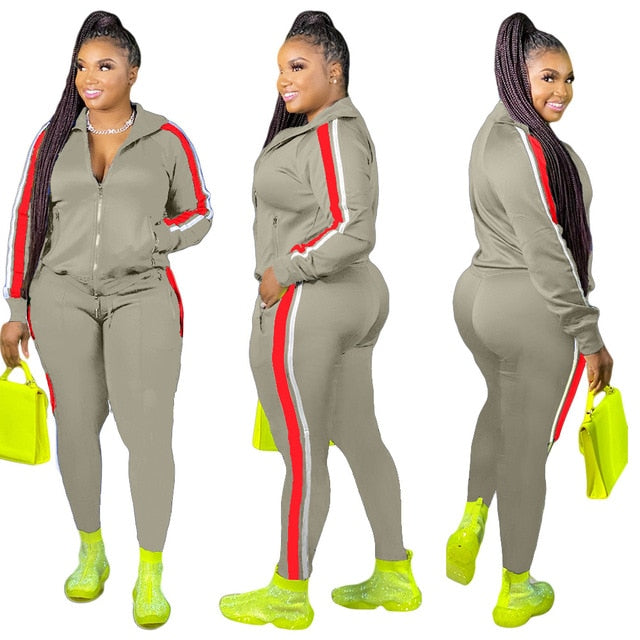 Hooded Collar Patchwork Tracksuit Set for Women