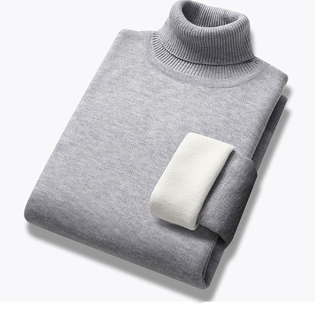 Long Sleeved Turtleneck Pullover High Neck Fleece Warm Slim Fit