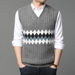 Geometric Pattern Casual Basic Sweater V Neck Vest