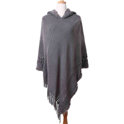 Tassel Cape Coat Fringe Poncho Oblique Stripe Coat Bohemian Shawl Scarf