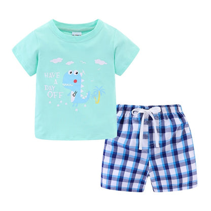 Summer Plaid Short Set For Boys