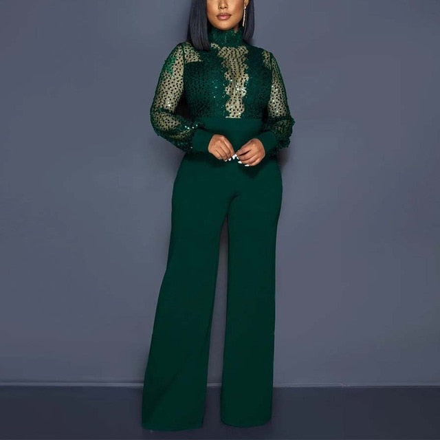 Full Sleeve High Waisted Transparent Luxury Jumpsuits