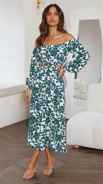 New Spring Summer Print Off the waist Slim Holiday Dress