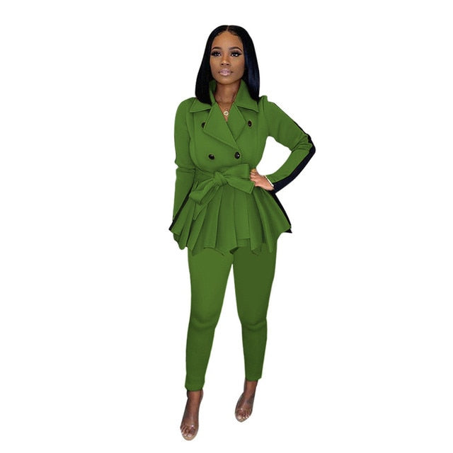 Peplum Top And Pencil Pants Suit Slim Outfits - Pant Sets - Azahshopping