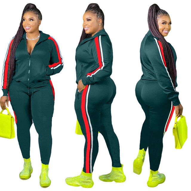 Hooded Collar Patchwork Tracksuit Set for Women