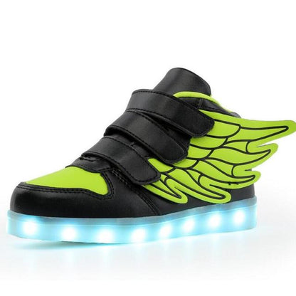 UncleJerry Children Glowing Shoes with wings for Boys and Girls LED Sneakers with fur inside