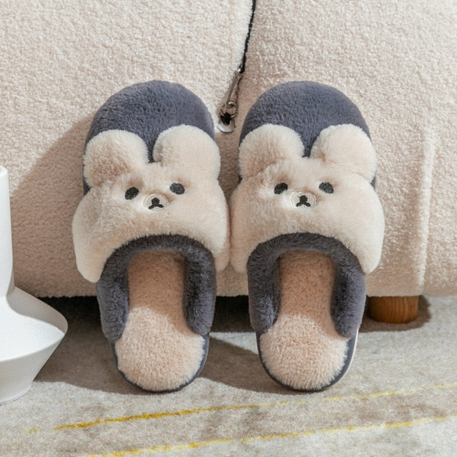 Non-slip Soft Warm House Shoes Men Ladies Indoor Bedroom Couples Cartoon Rabbit Bear Floor Slides