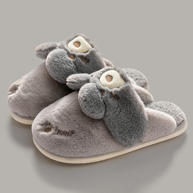 Non-slip Soft Warm House Shoes Men Ladies Indoor Bedroom Couples Cartoon Rabbit Bear Floor Slides