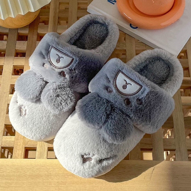 Non-slip Soft Warm House Shoes Men Ladies Indoor Bedroom Couples Cartoon Rabbit Bear Floor Slides