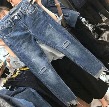 Hole Vintage Denim Skinny Trousers Ripped Jeans For Women - Azahshopping