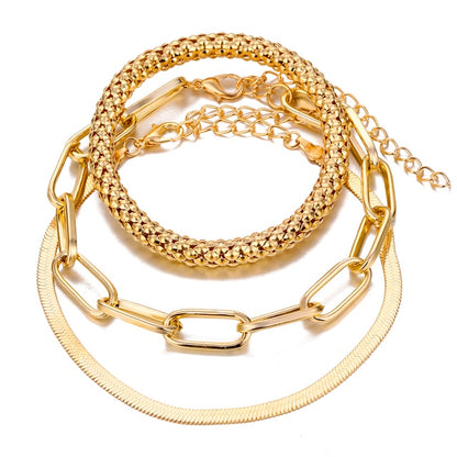 Thick Geometric Chain Punk Heavy Metal Crystal Lock Pendant Bracelet Set