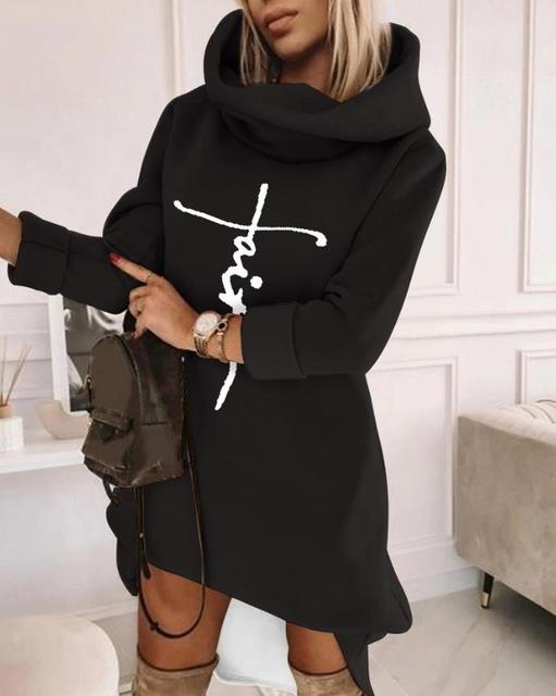 High Neck Long Sleeve Sweatshirt Casual Dress