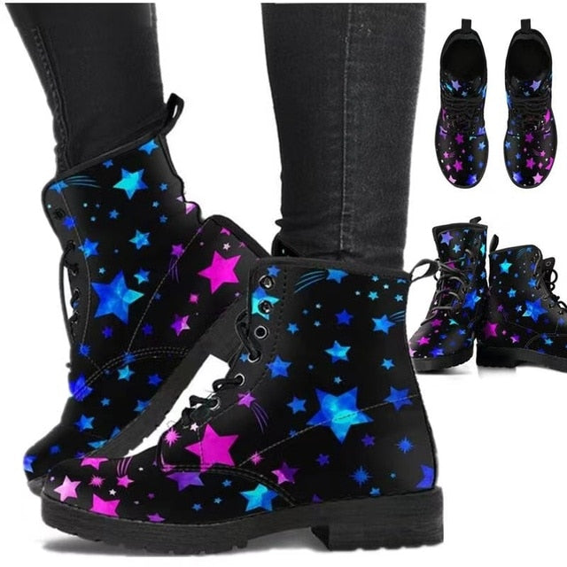 HOT Skeleton Women Snow Ankle Boots Motorcycle Skull Pansy Low Heels Shoes