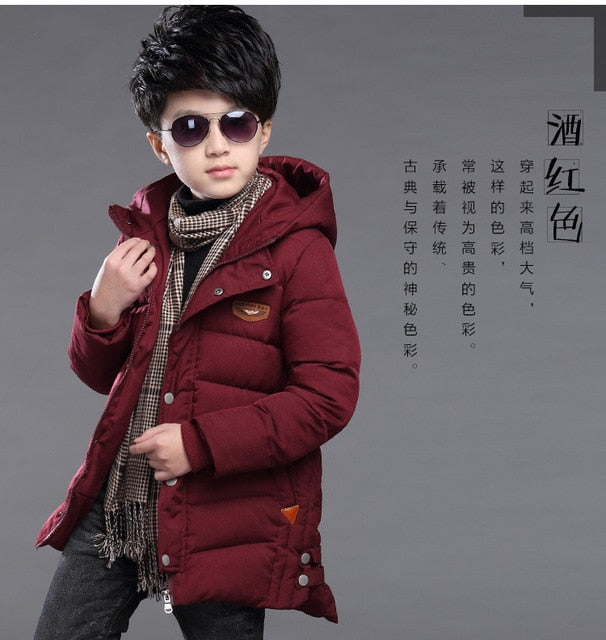 Mid-length Plus Velvet Thickening Hooded Cotton Coat For Boys