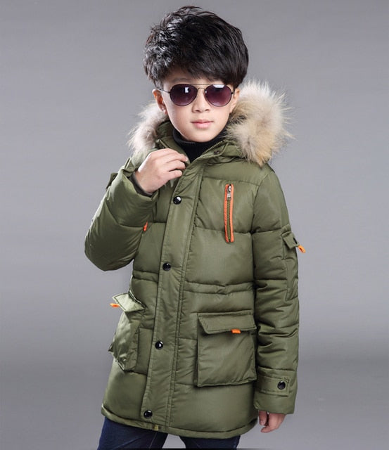 Mid-length Plus Velvet Thickening Hooded Cotton Coat For Boys