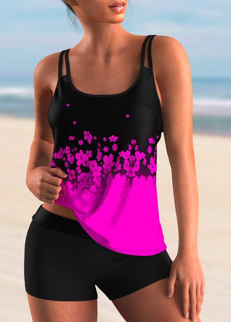 Printed Tankini Swimwear Sports Bathing Suit Beachwear-Two-piece Set