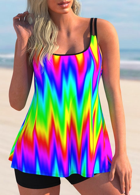 Printed Tankini Swimwear Sports Bathing Suit Beachwear-Two-piece Set