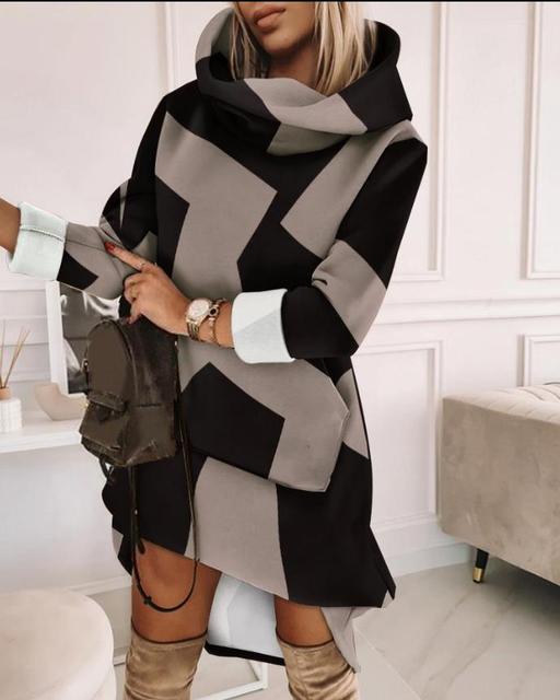 High Neck Long Sleeve Sweatshirt Casual Dress