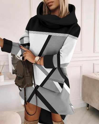 High Neck Long Sleeve Sweatshirt Casual Dress