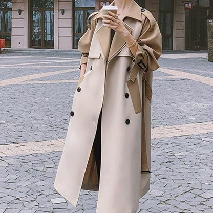 Korean Style Double Button Patchwork Trench Coats