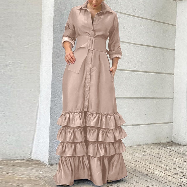 Party Maxi Dress Long Sleeve Denim Dress - Azahshopping