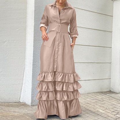 Party Maxi Dress Long Sleeve Denim Dress - Azahshopping