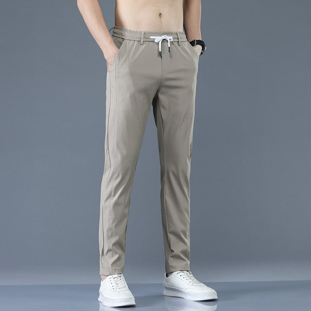 Thin Green Solid Color with Pocket Slim fit Pants