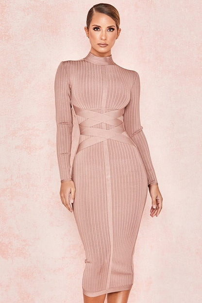 Turtleneck Long Sleeve Lace Up Bandage Dress