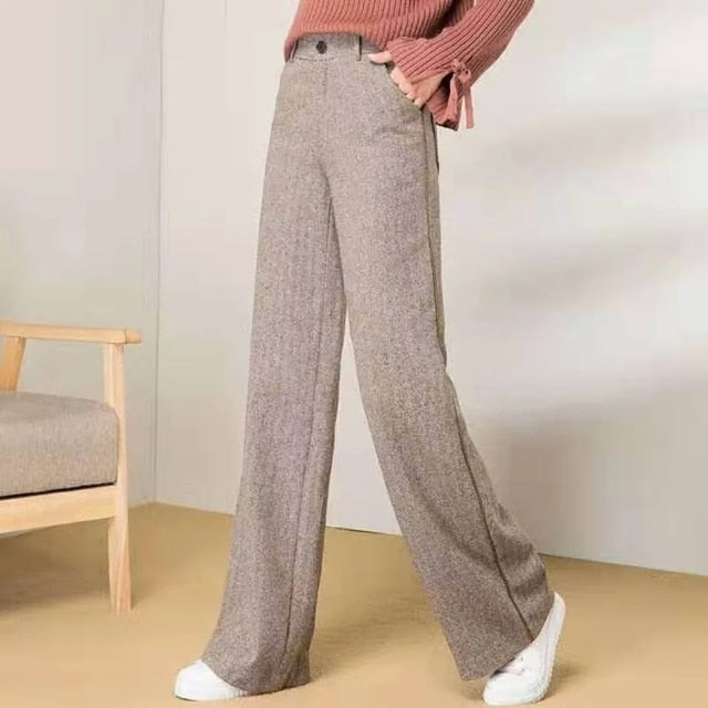 Woolen Wide Leg Pants For Woman - Azahshopping