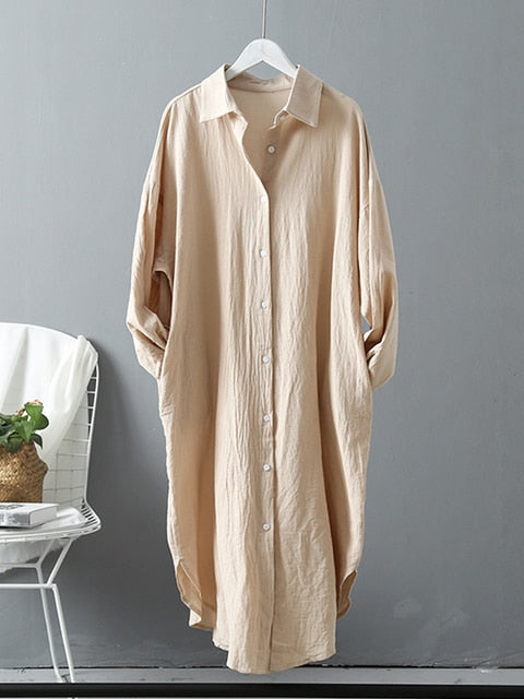 Linen Cotton White Shirt Dress For Women