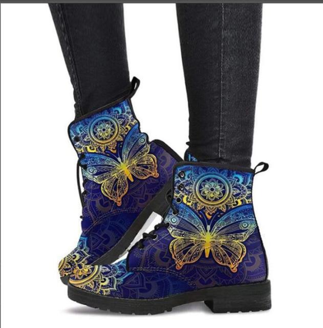 HOT Skeleton Women Snow Ankle Boots Motorcycle Skull Pansy Low Heels Shoes