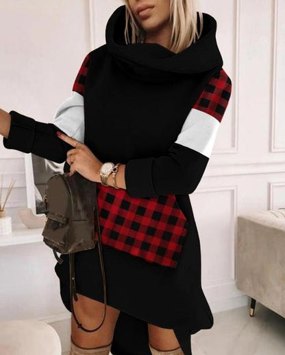 High Neck Long Sleeve Sweatshirt Casual Dress