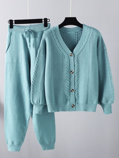 Knitted 2 Piece Sets Womens Outfits Twist Cardigan