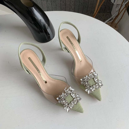 Outdoor Rhinestone Pointed Thick Heel High Heel Sandals