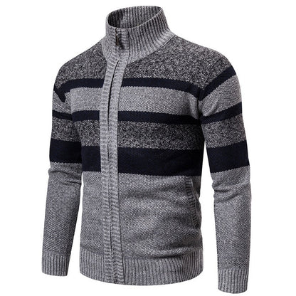 Slim Fit Striped Knitted Cardigan for Men