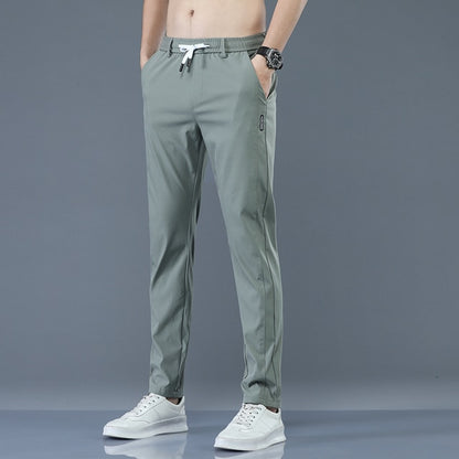 Thin Green Solid Color with Pocket Slim fit Pants